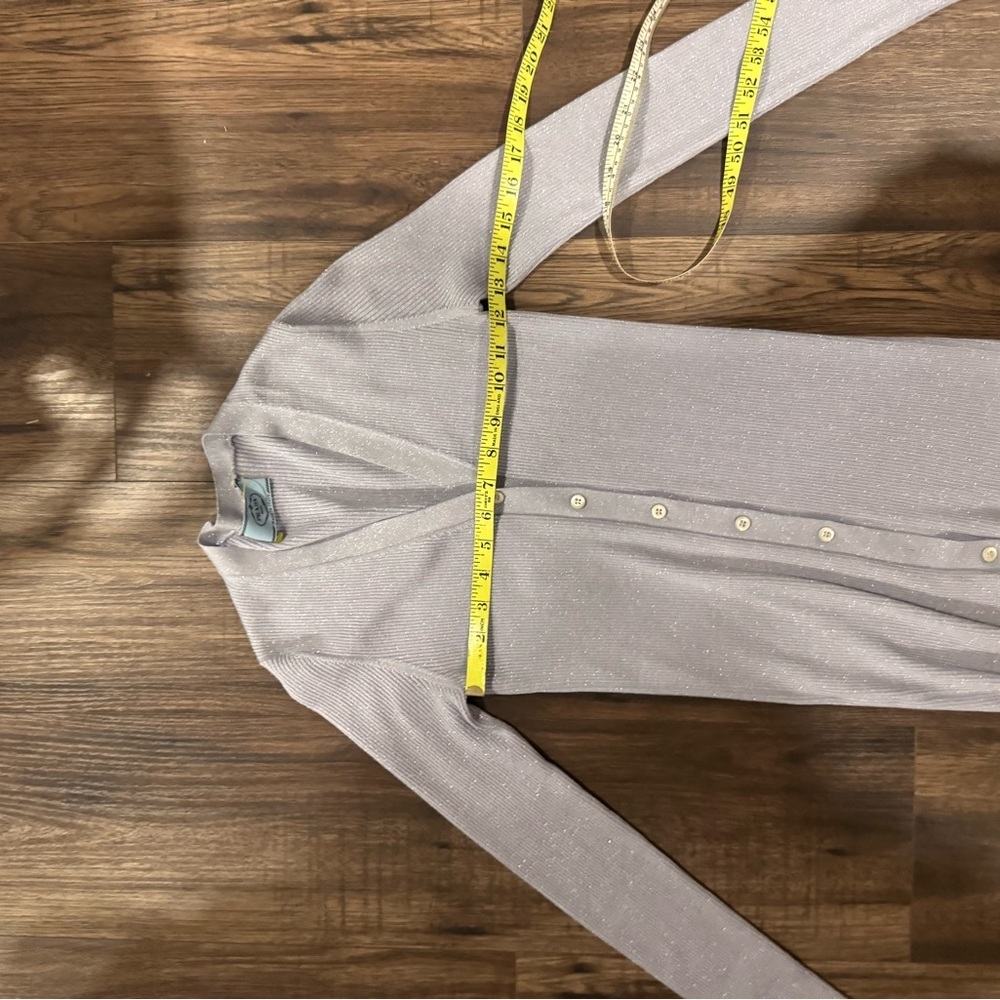 Prada Metallic Silk Blend Light Gray Button-Up Ribbed Cardigan sz IT 42 - Picture 7 of 7